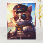 Steampunk Piratenschip Kapitein Cat Kaart (Gele Bloem)