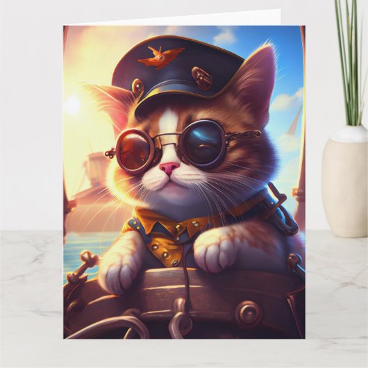 Steampunk Piratenschip Kapitein Cat Kaart (Voorkant)