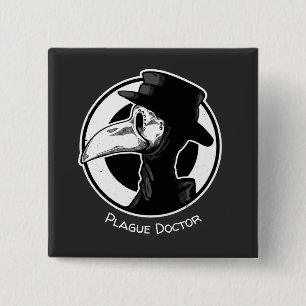 Steampunk Plague Doctor Bird Mask B/W Vierkante Button 5,1 Cm