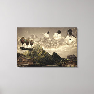 Steampunk Platteland verpakt Canvas Afdruk