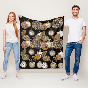 Steampunk Pocket Watts Time Objects Collage Fleece Deken
