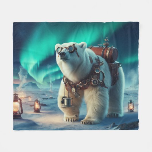 Steampunk Polar Beer en Aurora Art Fleece Deken (Voorkant (Horizontaal))