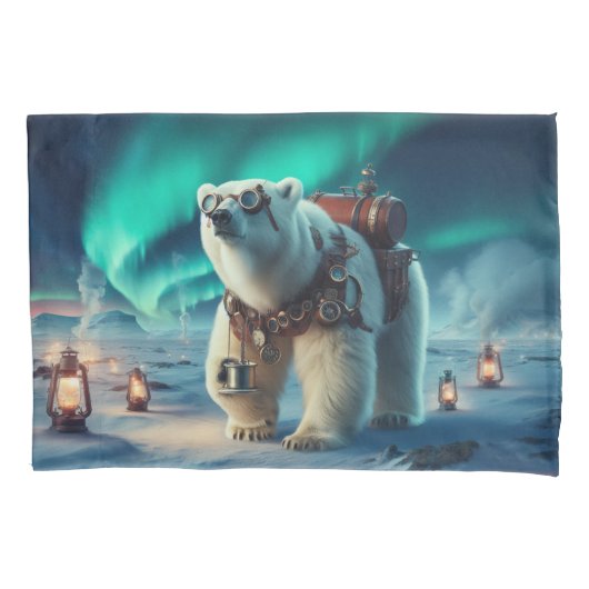 Steampunk Polar Beer en Aurora Art Kussensloop (Voorkant)