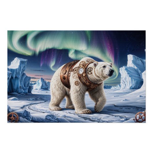 Steampunk Polar Beer en Aurora Art Perfect Poster (Voorkant)