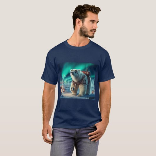 Steampunk Polar Beer en Aurora Art T-shirt (Voorkant volledig)