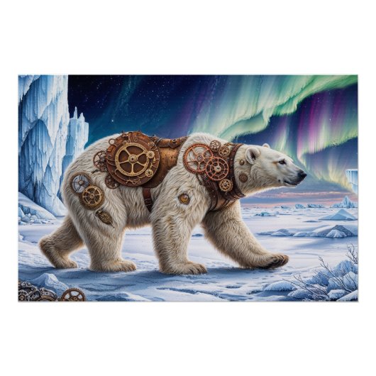 Steampunk Polar Beer en Aurora Design Perfect Poster (Voorkant)