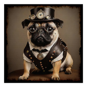 Steampunk Pug artistiek portret Perfect Poster