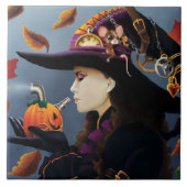 Steampunk Pumpkin Witch Tegeltje (Voorkant)