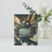 Steampunk Rabbit Man Met een TV Head Static Briefkaart (Staand voorkant)