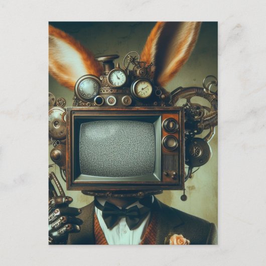 Steampunk Rabbit Man Met een TV Head Static Briefkaart (Voorkant)