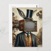 Steampunk Rabbit Man met een tv-hoofd statisch Briefkaart (Voorkant / Achterkant)