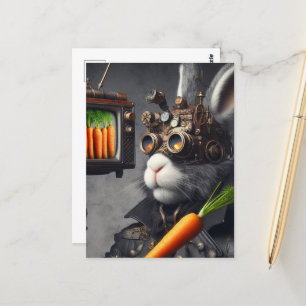 Steampunk Rabbit Man Met een  TV Wortelen Briefkaart