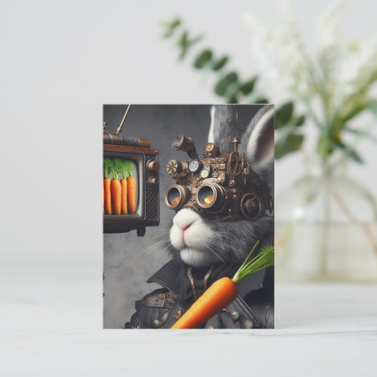 Steampunk Rabbit Man Met een TV Wortelen Briefkaart (Staand voorkant)