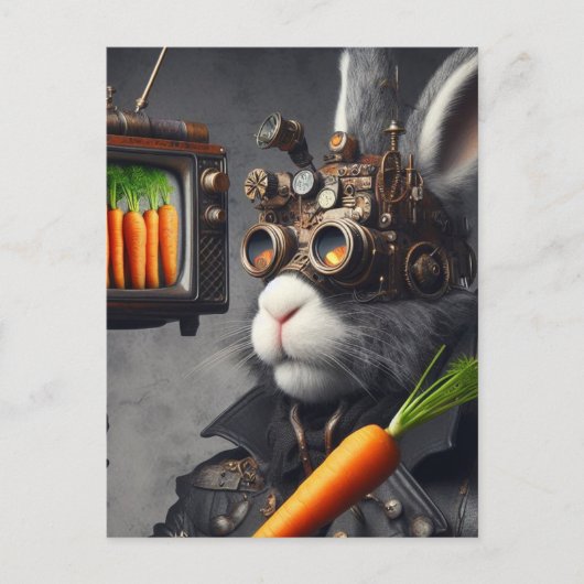 Steampunk Rabbit Man Met een  TV Wortelen Briefkaart (Voorkant)