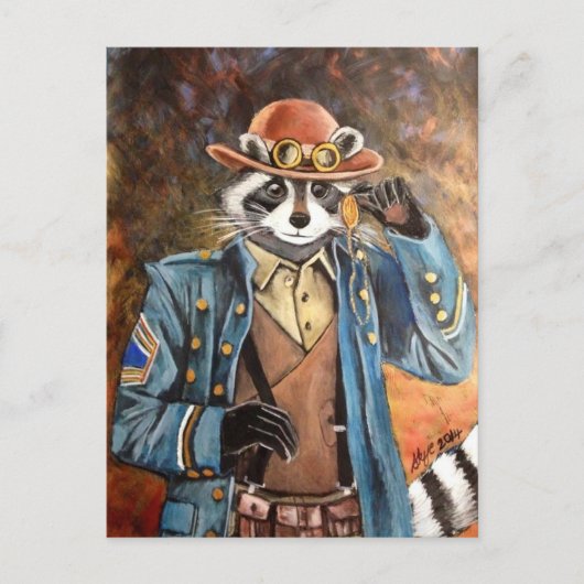 Steampunk Raccoon Briefkaart (Voorkant)