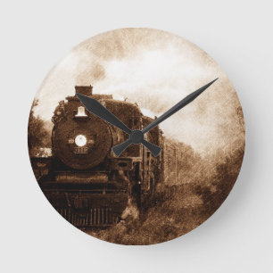  Steampunk Railroad Antiek Steam Train Ronde Klok