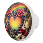 Steampunk Rainbow Heart and Gears Keramische Knop (Rechts)