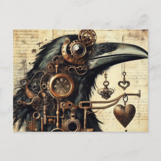 Steampunk Raven Briefkaart