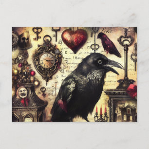 Steampunk Raven Horror Collage Briefkaart