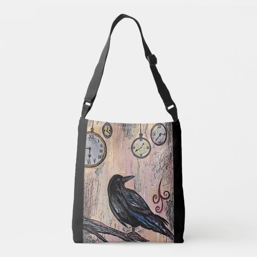 "Steampunk Raven met klokken" Crossbody Tas (Achterkant)