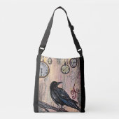 "Steampunk Raven met klokken" Crossbody Tas (Voorkant)