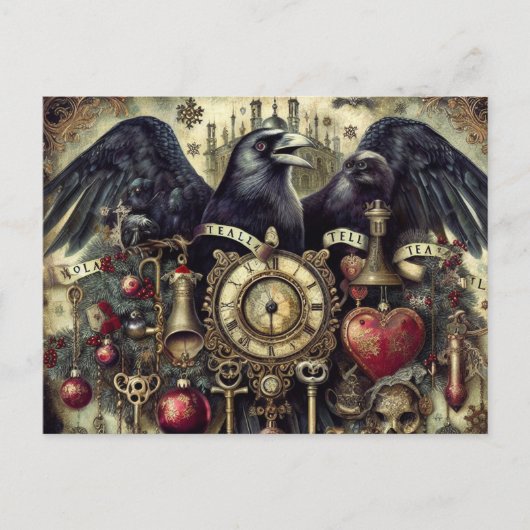 Steampunk Raven Poe Surreal Collage Briefkaart (Voorkant)