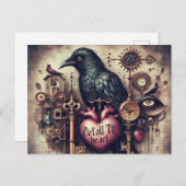 Steampunk Raven Tell Heart Collage Briefkaart (Voorkant / Achterkant)
