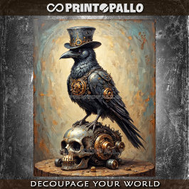 Steampunk raven with top hat and skull - tissuepapier