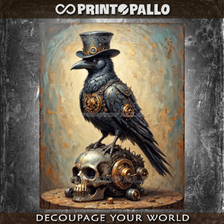 Steampunk raven with top hat and skull -  tissuepapier