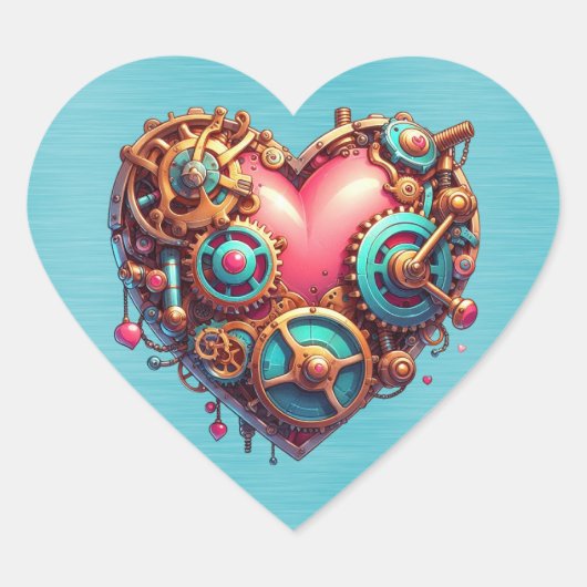 Steampunk Red Blue en Gold Heart Hart Sticker (Voorkant)
