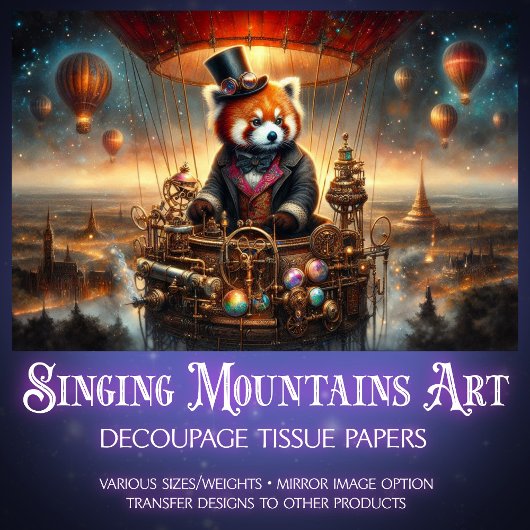  Steampunk Red Panda Adventure Decoupage Tissuepapier