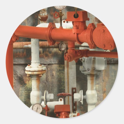 Steampunk - Red pipe headache Ronde Sticker (Voorkant)