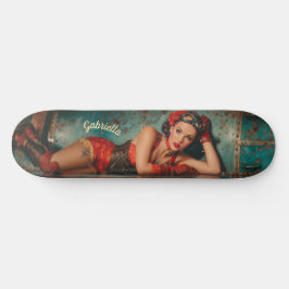 Steampunk retro-futuristische pinup meisje schilde skateboard