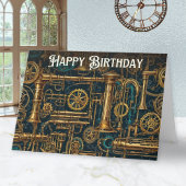 Steampunk Retro Metal Cogs Gears Happy Birthday Kaart