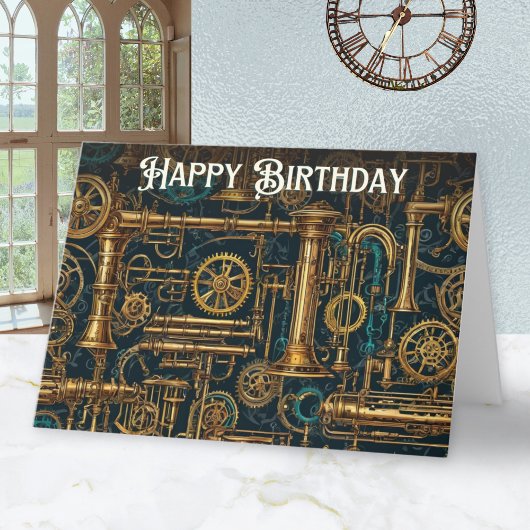Steampunk Retro Metal Cogs Gears Happy Birthday Kaart