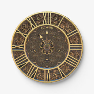 Steampunk Retro Rusty Art Deco Clock Papieren Bordje