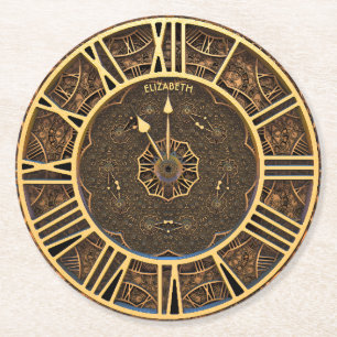 Steampunk Retro  Rusty Art Deco Clock Ronde Kartonnen Onderzetter