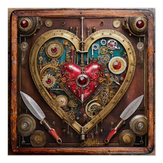 Steampunk Robijnen En Dolken Krijger Valentijn Perfect Poster (Voorkant)