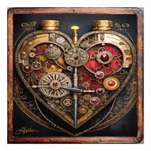 Steampunk Robijnen En Tandwielen Donker Hart Foto Afdruk