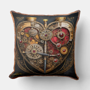 Steampunk Robijnen En Tandwielen Donker Hart Kussen