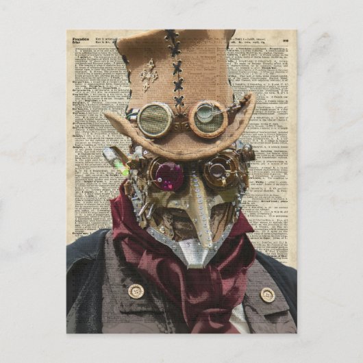 Steampunk Robot Collage over oude kunstpagina Briefkaart (Voorkant)