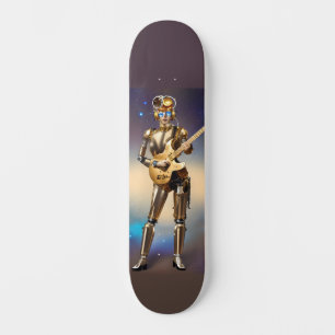 Steampunk Robot Girl met gitar Skateboard