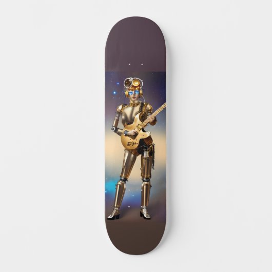 Steampunk Robot Girl met gitar Skateboard (Voorkant)