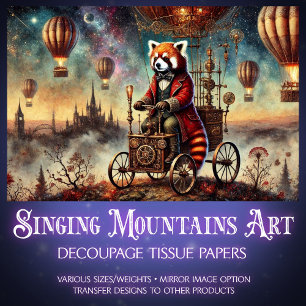 Steampunk Rode Panda Ballonreis Decoupage Tissuepapier