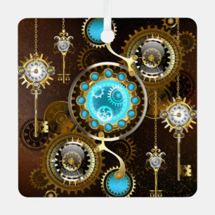 Steampunk roestige achtergrond met turkoois gekleu metalen ornament