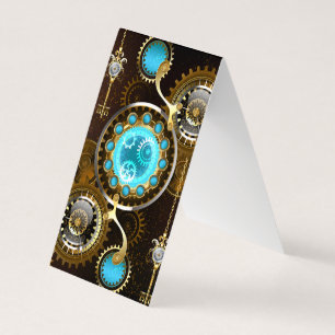 Steampunk roestige achtergrond met turkooizen lenz visitekaartjes