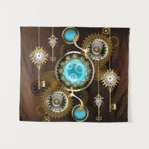 Steampunk roestige achtergrond met turkooizen lenz wandkleed