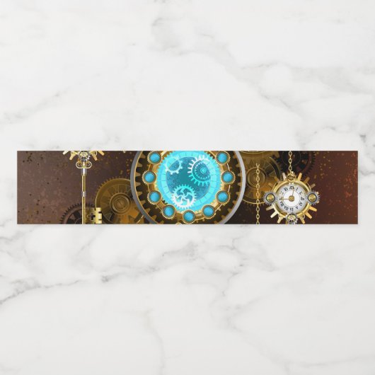 Steampunk roestige achtergrond met turkooizen lenz waterfles etiket (Enkel label)