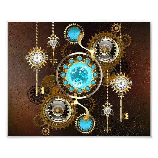 Steampunk roestige achtergrond met turquoise glaze foto afdruk (Voorkant)