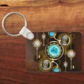 Steampunk roestige achtergrond met turquoise glaze sleutelhanger (Achterkant)